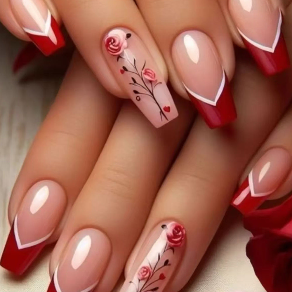 Elegante floral-verzierte Press-On Nägel Karnz