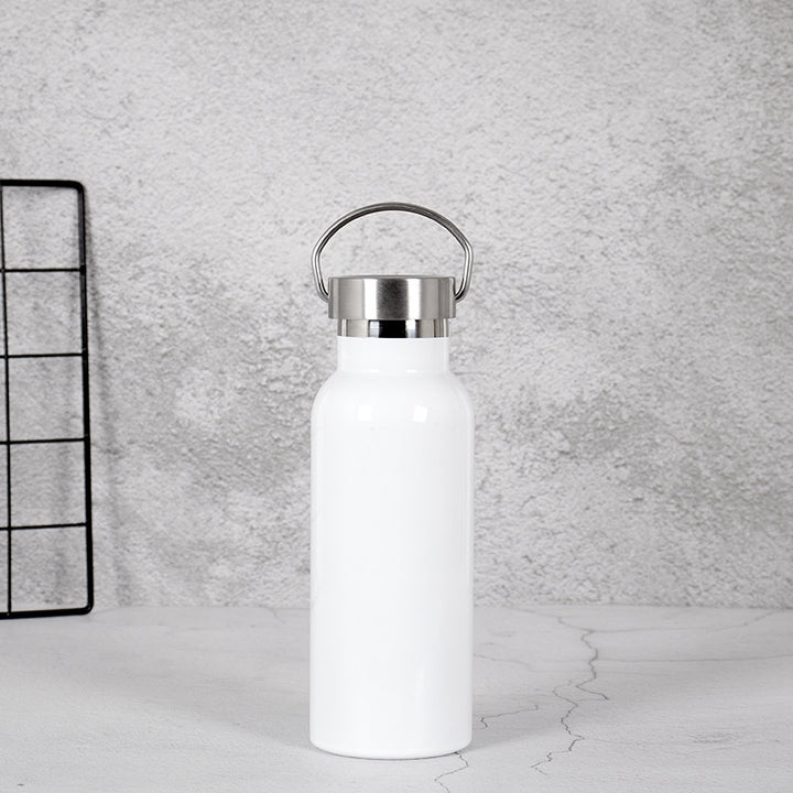 Damen Edelstahl Trinkflasche mit Bambusdeckel und Tragegriff Karnz