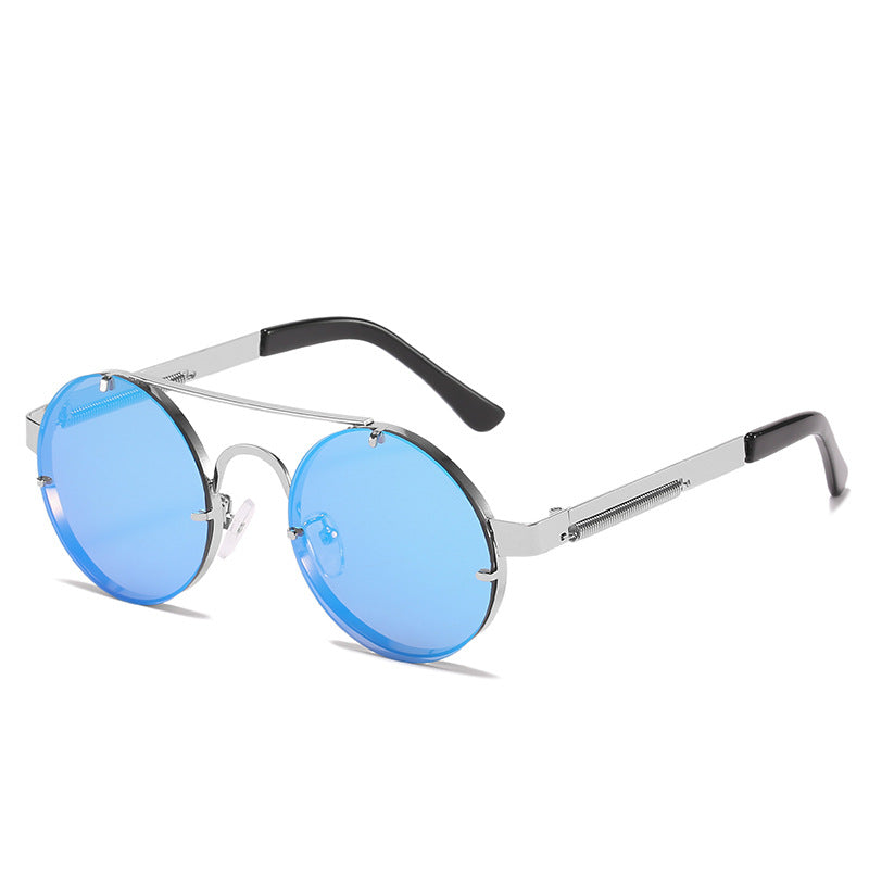 Damen runde Designer-Sonnenbrille mit innovativem Metallgestell und schützenden Gläsern Karnz