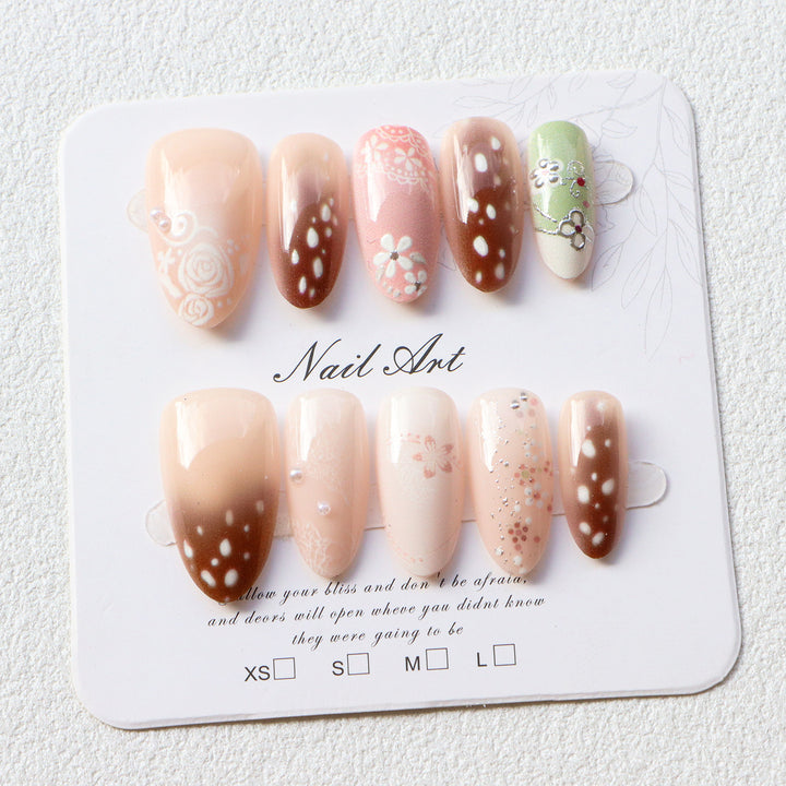 Blumengeschmücktes Press-On Nagelset  1791724359