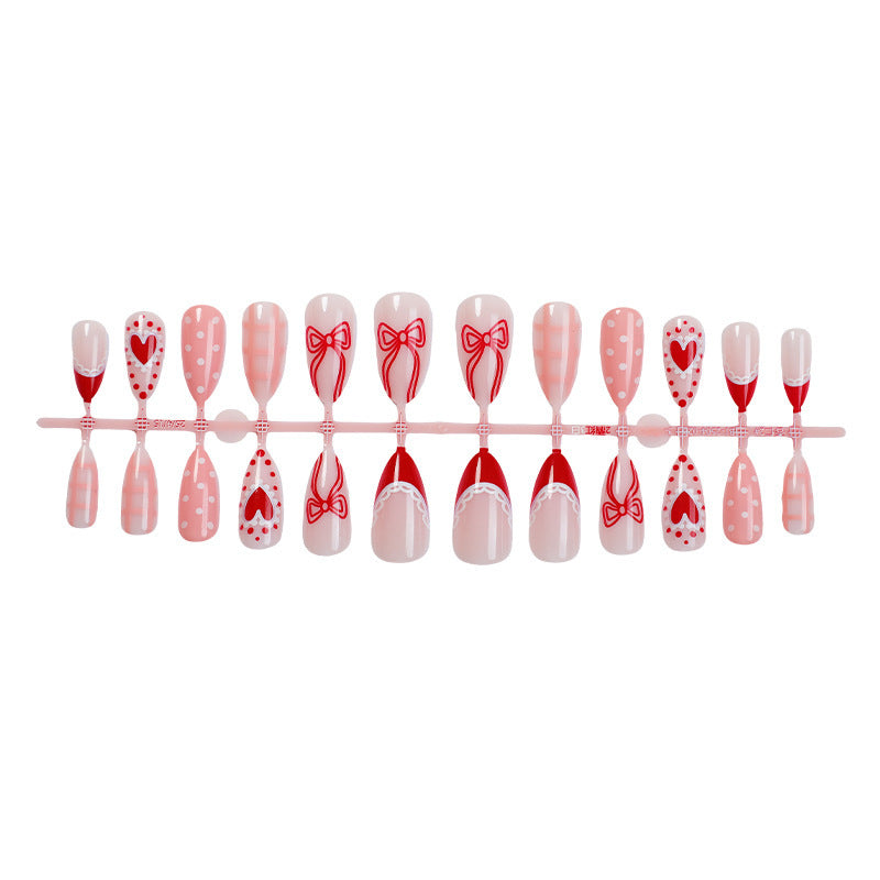 Kreatives Nagelkunst-Set mit romantischen Schleifen-, Herz- und Punkt-Designs Karnz