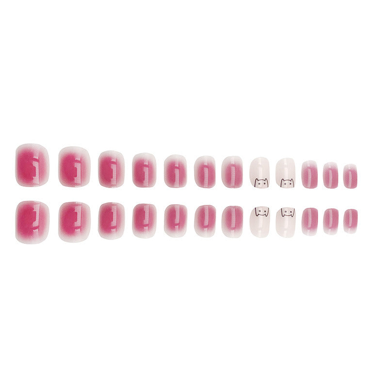 Kunstnägel mit elegantem Ombre-Effekt und verspieltem Katzenmotiv Karnz