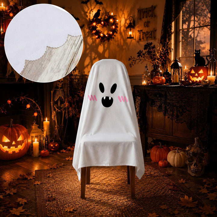 Halloween Stuhlhusse aus Baumwolle mit gespenstischem Gesicht und gezacktem Saum
