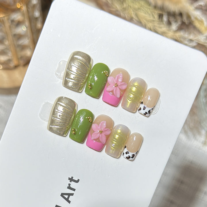 Designer Floral Acryl Press-On Nagelset Karnz