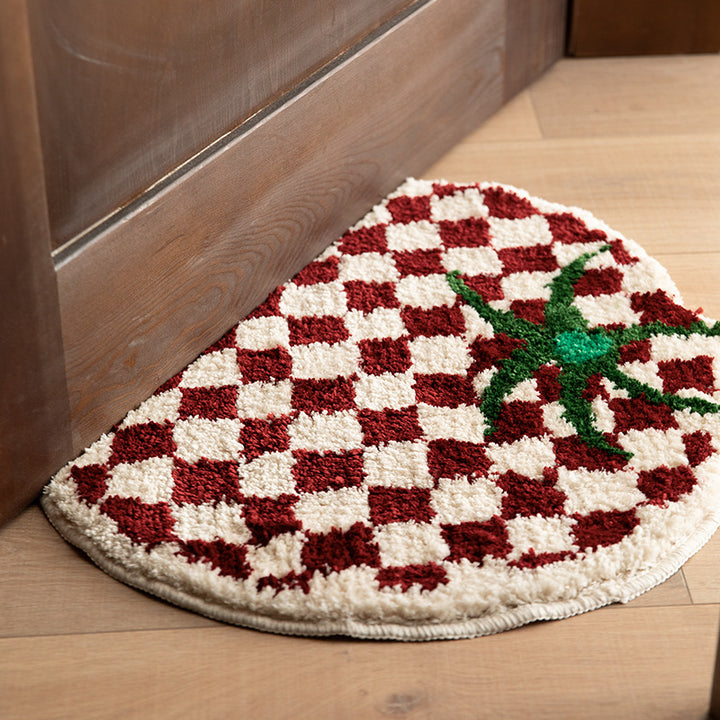 Rundes Chenille-Badteppich mit verspieltem Erdbeer-Motiv