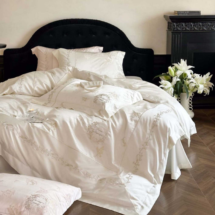 Luxuriöses Jacquard besticktes Satin Bettbezug Set