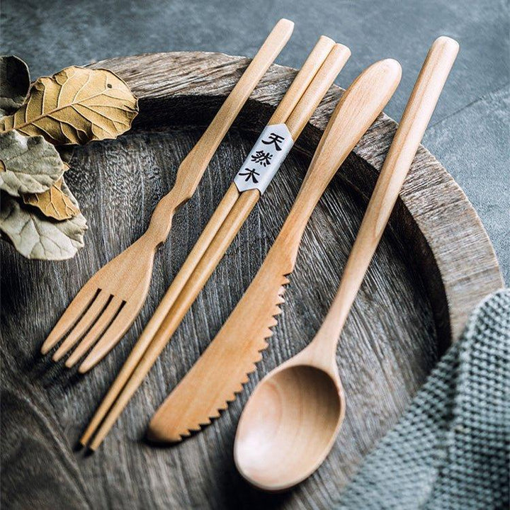 Japanischer schlichter Stil Holzbestecksets | Karnz