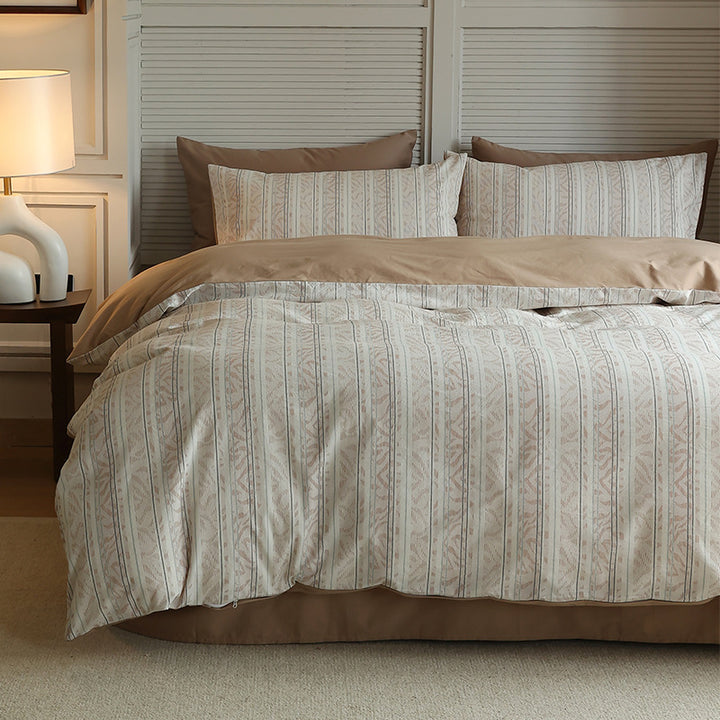 Atmungsaktives Baumwoll-Percale Wende-Streifen-Geometrisches Bettbezug-Set mit Eckbindungen und Kopfkissenbezügen