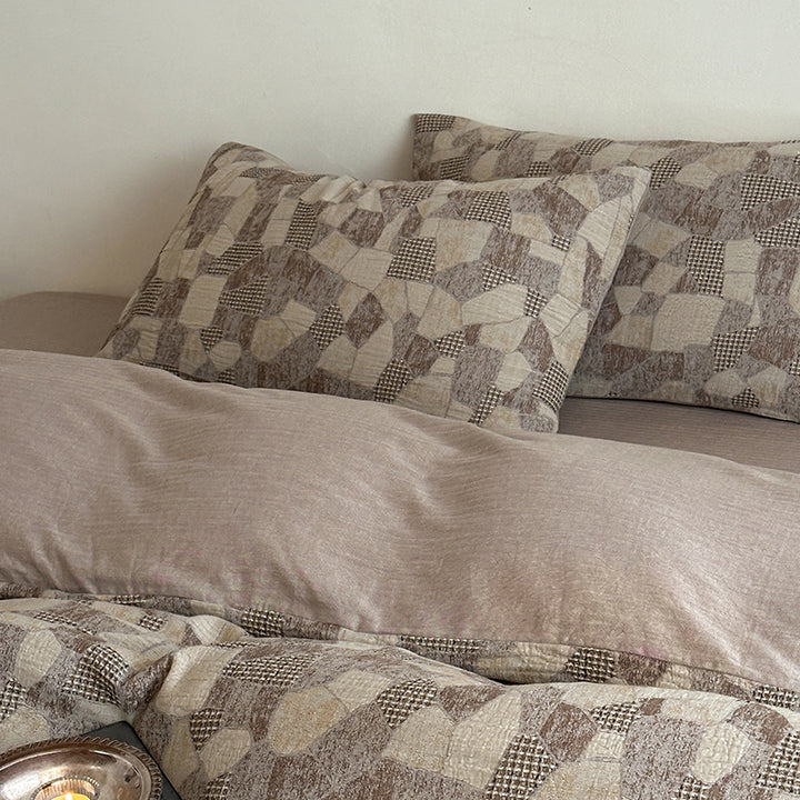 Luxuriöses stonewashed Baumwoll-Bettwäsche-Set mit geometrischer Jacquard-Textur