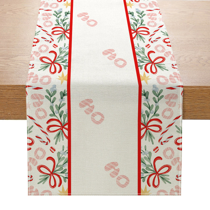 Festive Buffalo-Check Leinen-Textur Weihnachts Tischläufer mit Baum und Schaukelpferd Druck