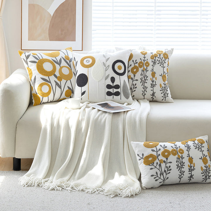 Bestickter Chenille Blumen Dekokissenbezug