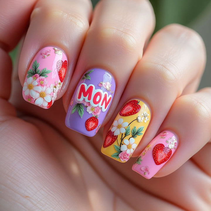 Kunstnagelset mit floralen und fruchtigen Designs Karnz