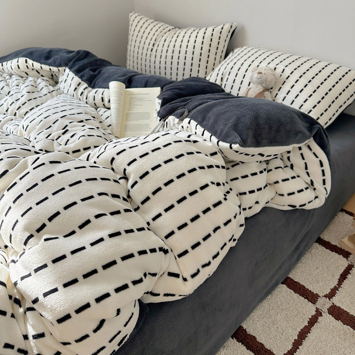 Premium Weiche Gestreifte Fleece Bettwäsche Set