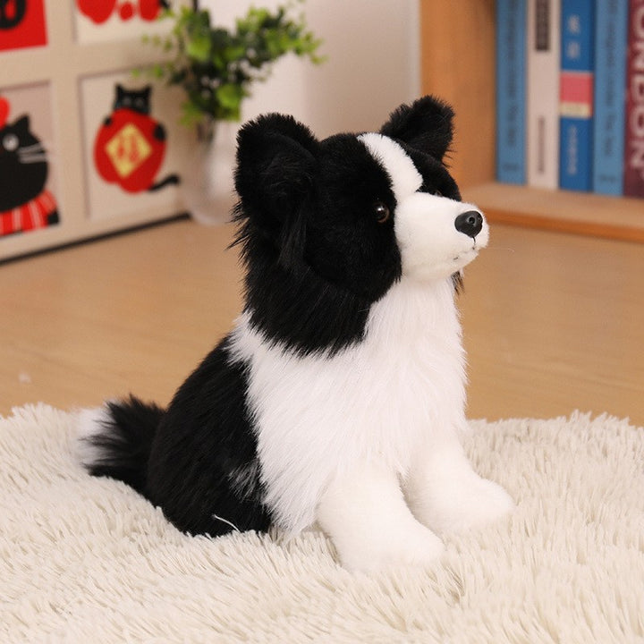 Realistisches Sitzendes Border Collie Plüschspielzeug mit Langem Weichem Fell Karnz