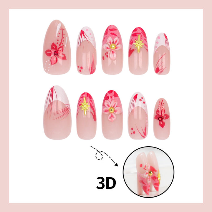 Kunstnagelset mit floralen Designs und 3D-Verzierungen Karnz