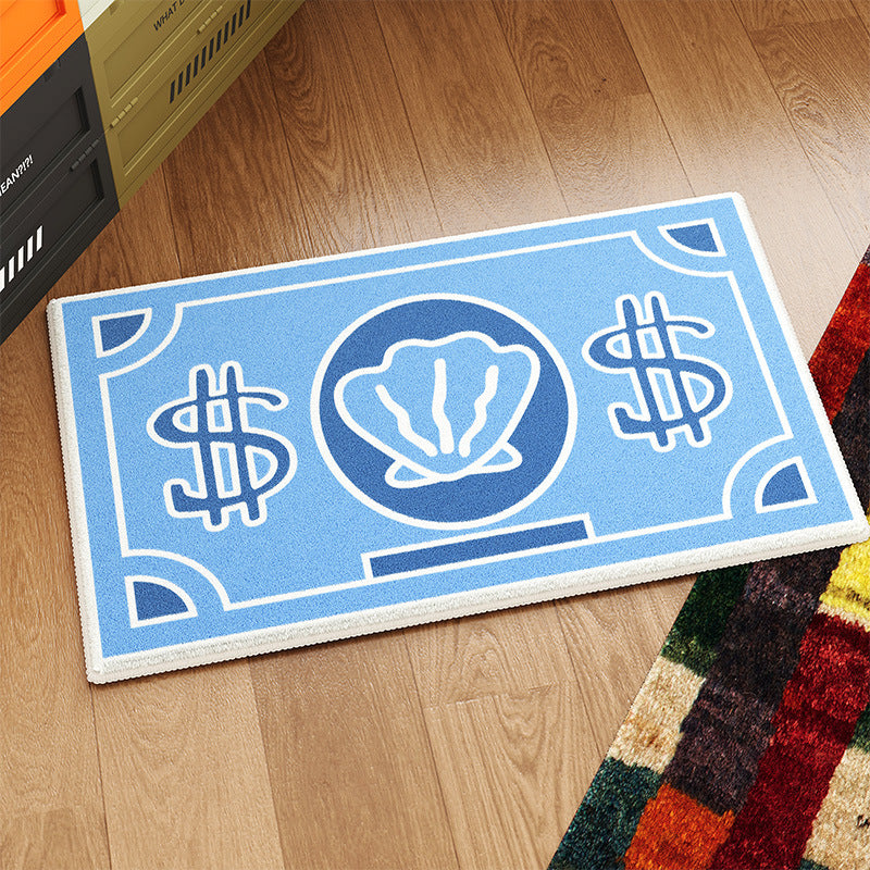 Absorbent Non-Slip Decorative Entrance Doormat with Graphic Dollar-Bill & Seashell Motif