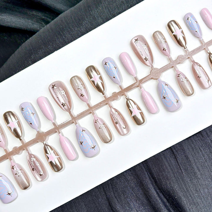Künstlerisch Star-Beschmückte Press-On Nail Set