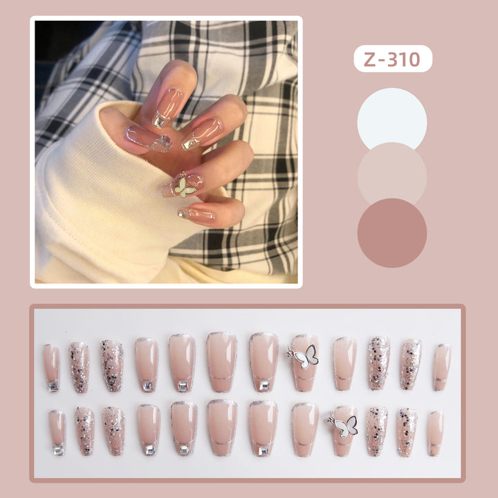 Elegantes Press-On-Nageldesign-Set mit Schmetterlingsakzenten