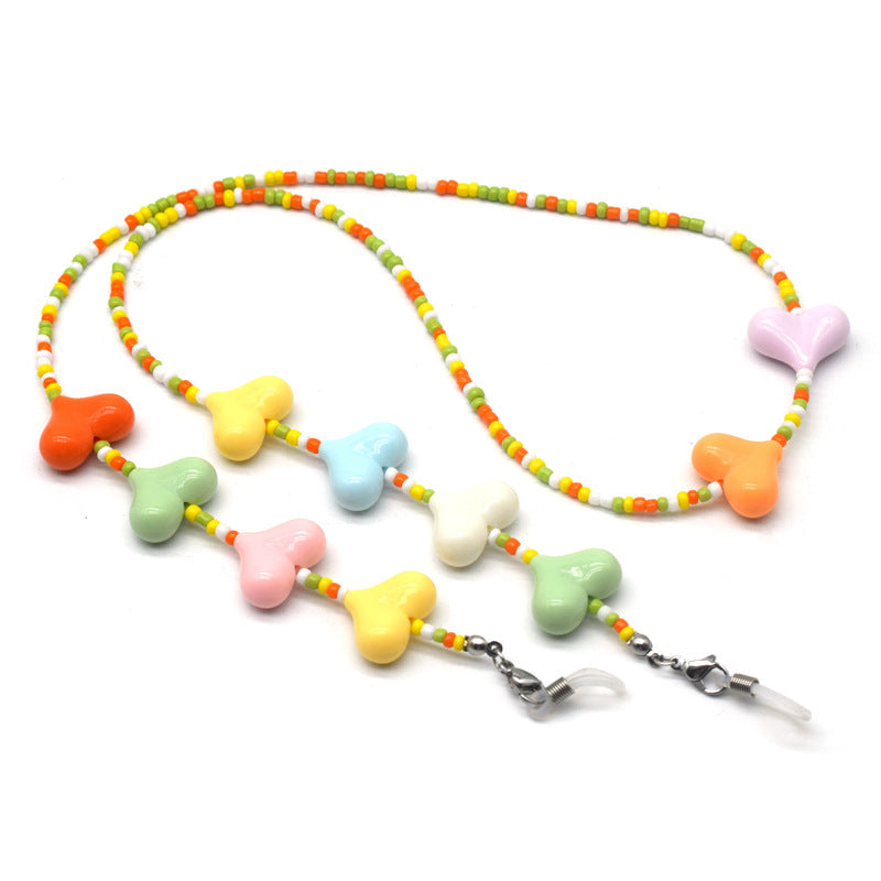 Bunte Herz Perlen Brille Kette Karnz