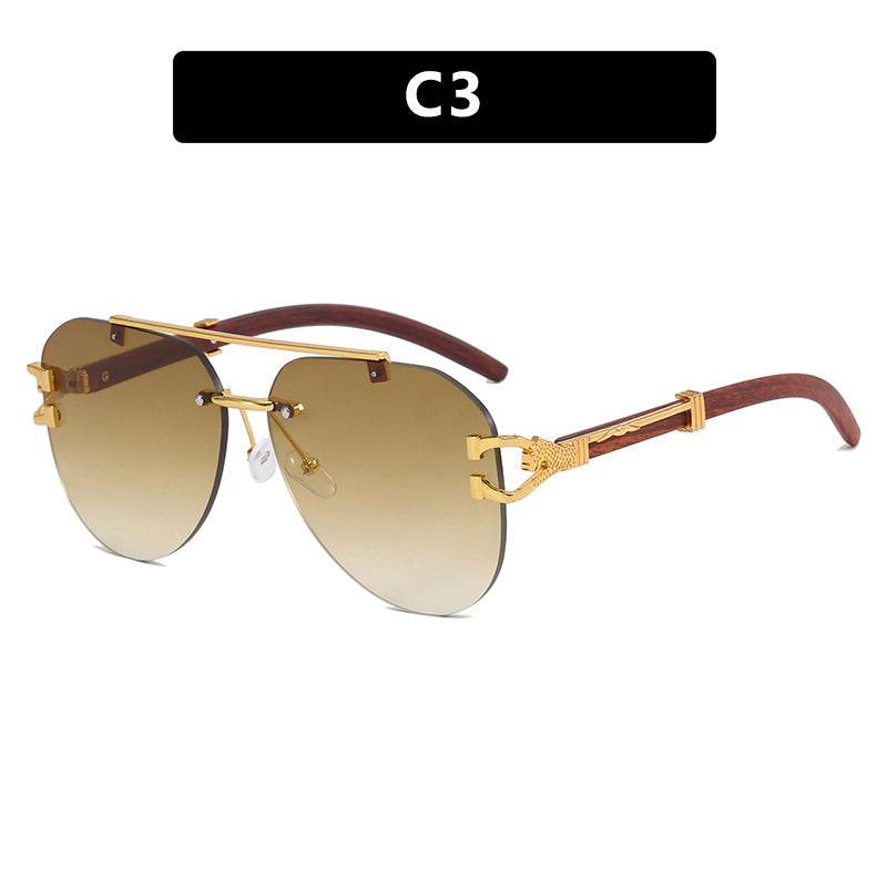 Damen modische Piloten-Sonnenbrille mit luxuriösen Metallakzenten und Holzdetails Karnz