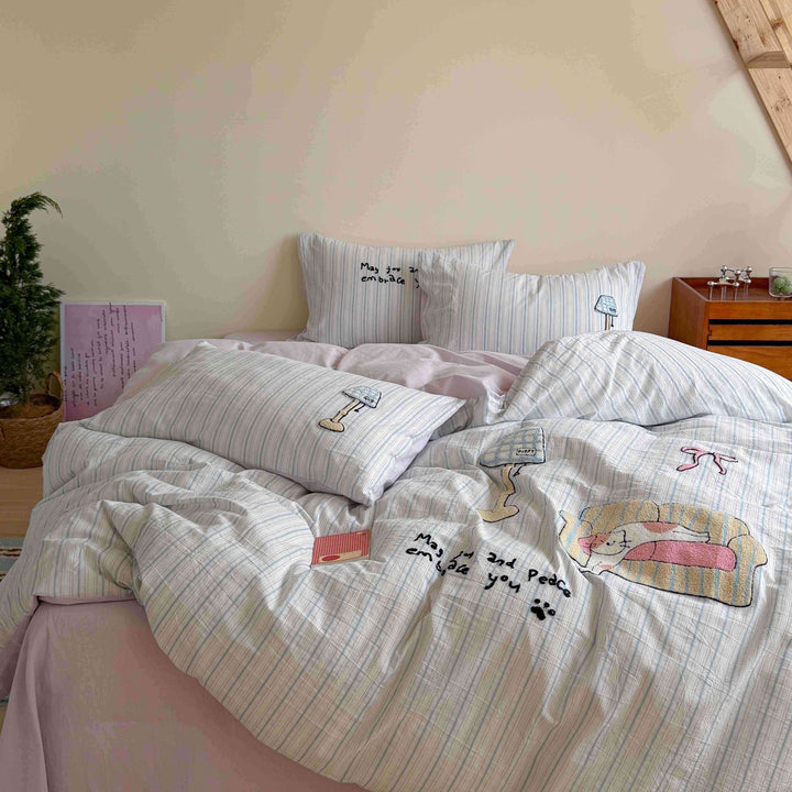 Bestickte Baumwoll-Bettdeckenbezug-Sets mit niedlichem Bären-Patchwork