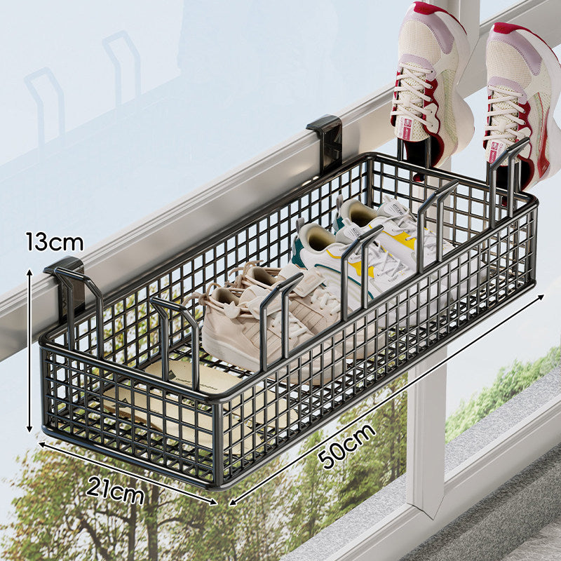 Über-Rail Balkon Schuh-Trocknungs- und Aufbewahrungskorb mit geteilten Mesh-Fächern