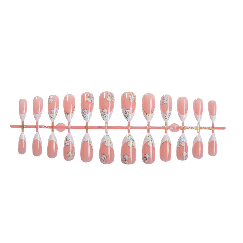 Kunstnagelset mit elegantem Blumen- und French-Tip-Design Karnz