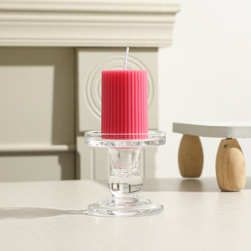 Ribbed Säulenpfeilerkerze mit Glasständerhalter