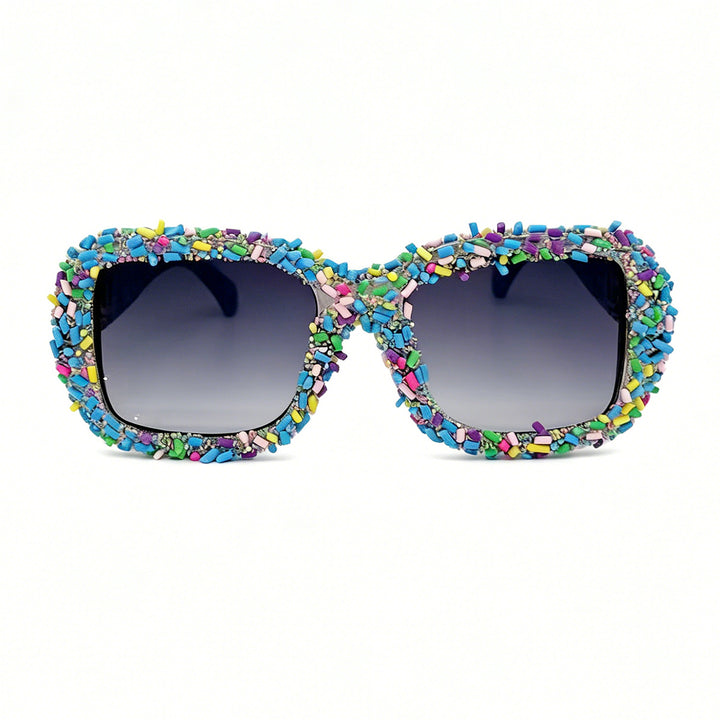 Damen Sonnenbrille mit kreativem Süßigkeitenbesatz Karnz
