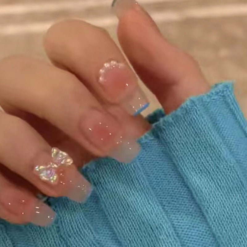 Glitzernder Französischer Tipp Press-On Nagel Set Karnz