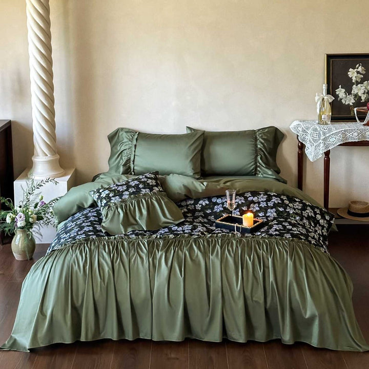 Rüsch Satin-ähnliche Wende-Bettbezugset mit floralem Jacquard-Panel und Kissenbezügen