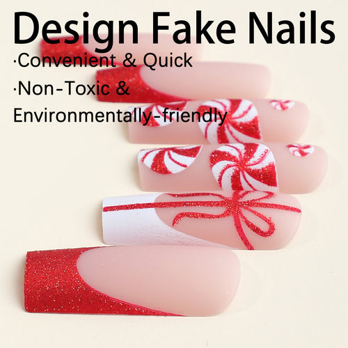 Kunstnagelset mit festlichem Zuckerstangen-Design und Glitzerakzenten Karnz