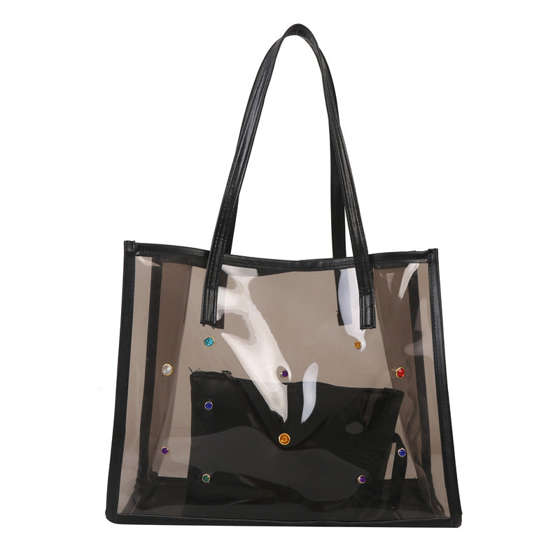 Transparente Mode Tasche mit dekorativen Edelsteinen
