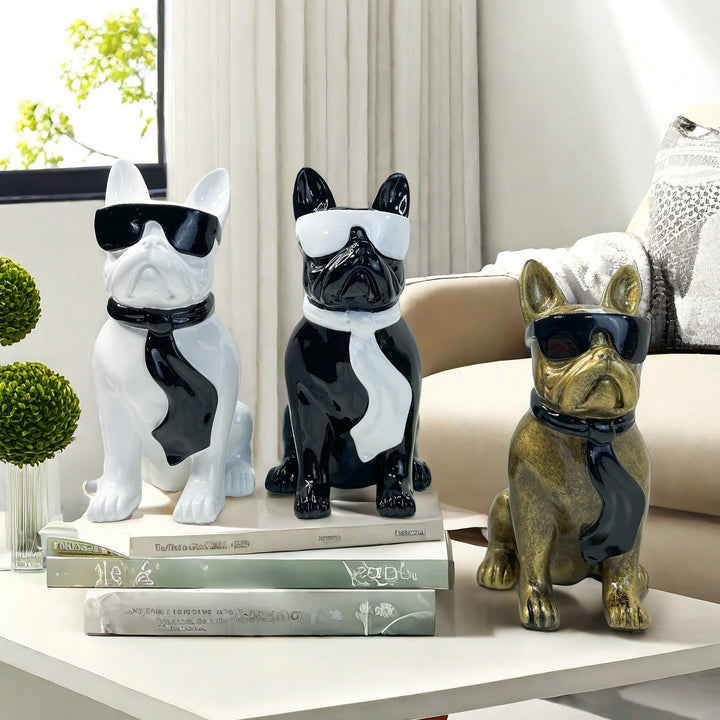 Bunte Bulldogge Dekofigur aus Kunstharz Karnz