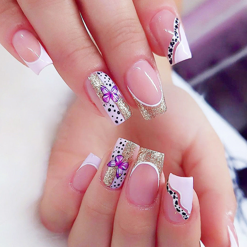 Elegante Florale Glitzer Acryl Nagelverlängerungen Karnz