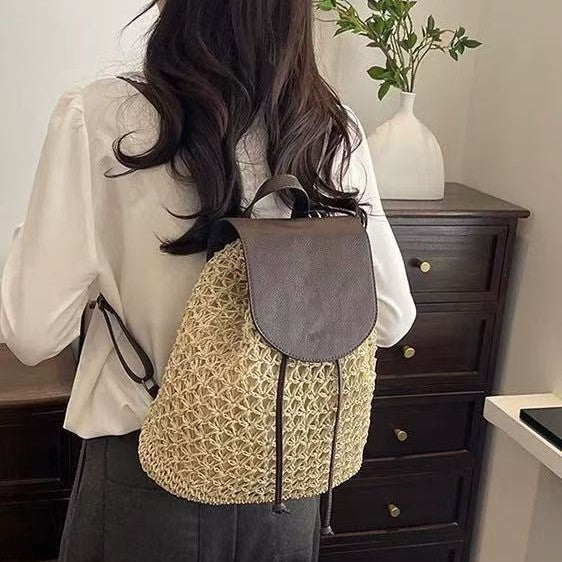 Damen Handgeknüpfte Rucksacktasche mit Lederakzenten Karnz