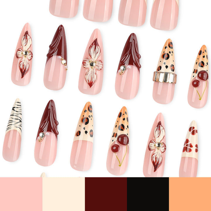 Künstliche Nagelkunst mit floralen und tierischen Motiven Karnz