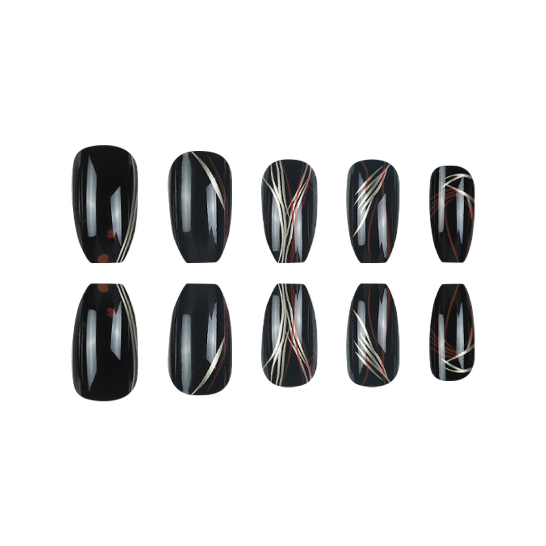 Stylische Stiletto Druck-Nägel mit abstraktem Design Karnz