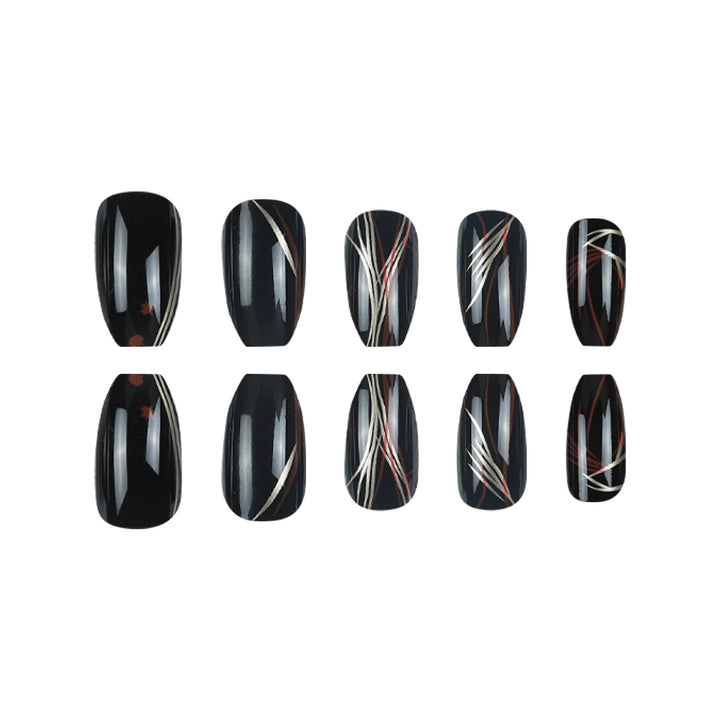 Stylische Stiletto Druck-Nägel mit abstraktem Design Karnz
