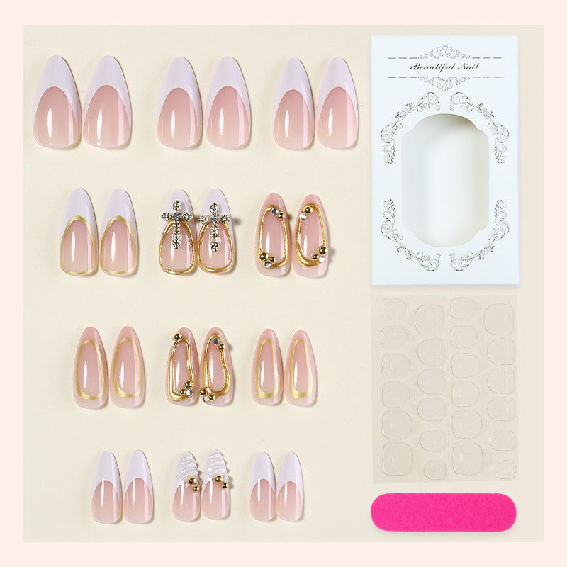 Künstlerisches Press-On-Nagelset mit eleganten Designelementen Karnz