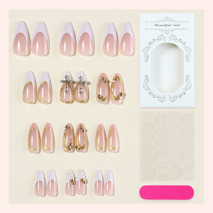Künstlerisches Press-On-Nagelset mit eleganten Designelementen Karnz