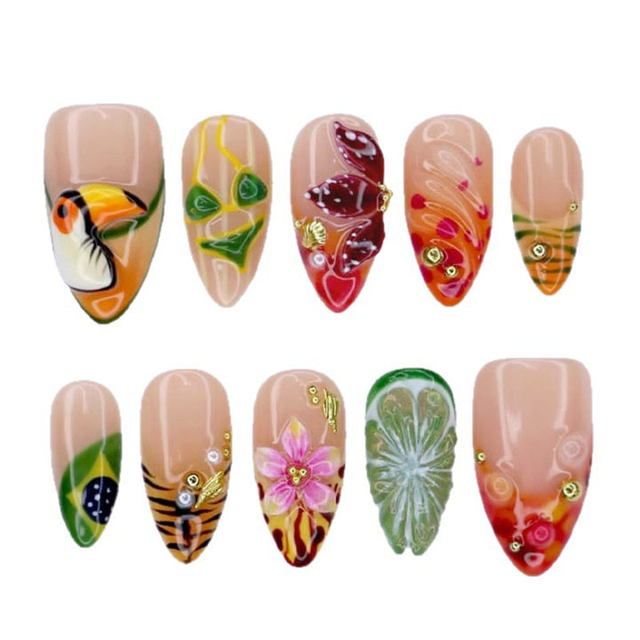 Künstlerisches Tropisches Press-On Nagelset Karnz