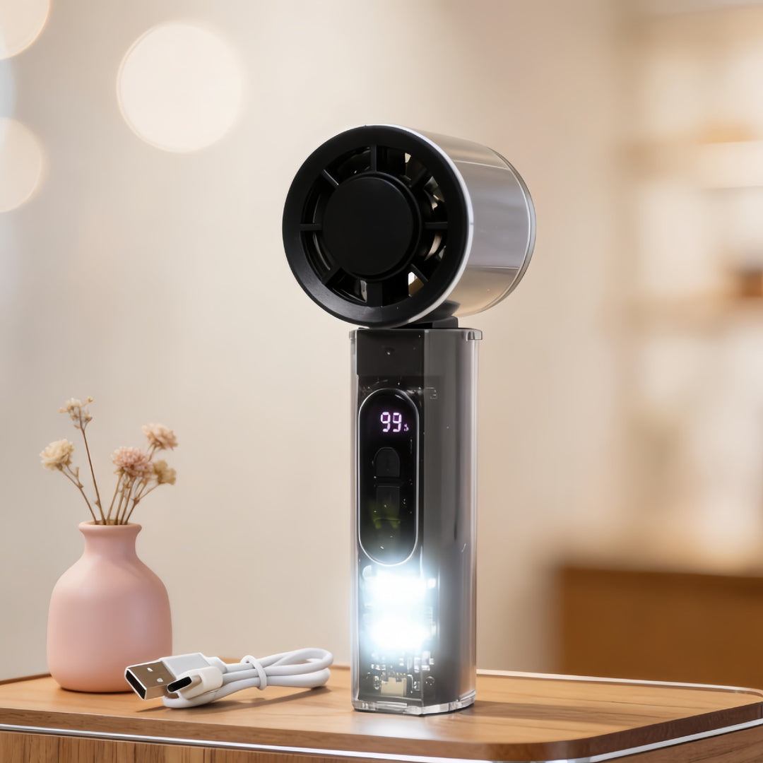 Damen Tragbarer Mini-Ventilator mit LED-Anzeige und USB-Ladefunktion Karnz