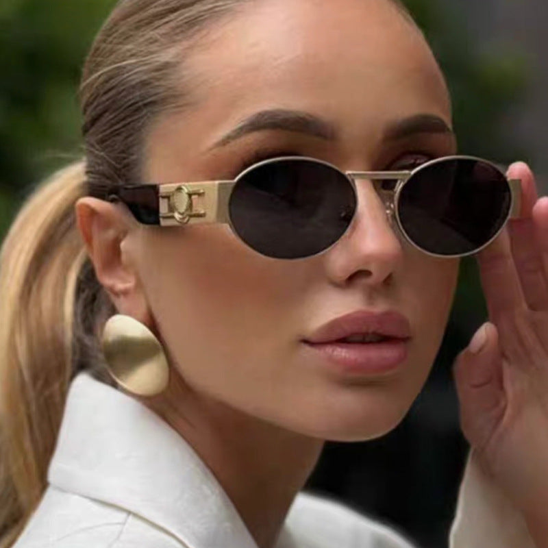 Damen runde Sonnenbrille mit modischem Metallrahmen und UV-Schutz Karnz