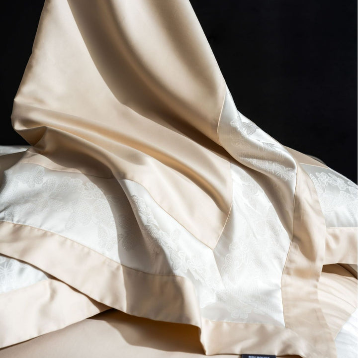 Ultra-weiches Satin-Jacquard-Bettbezug-Set mit bestickten Oxford-Kissenbezügen
