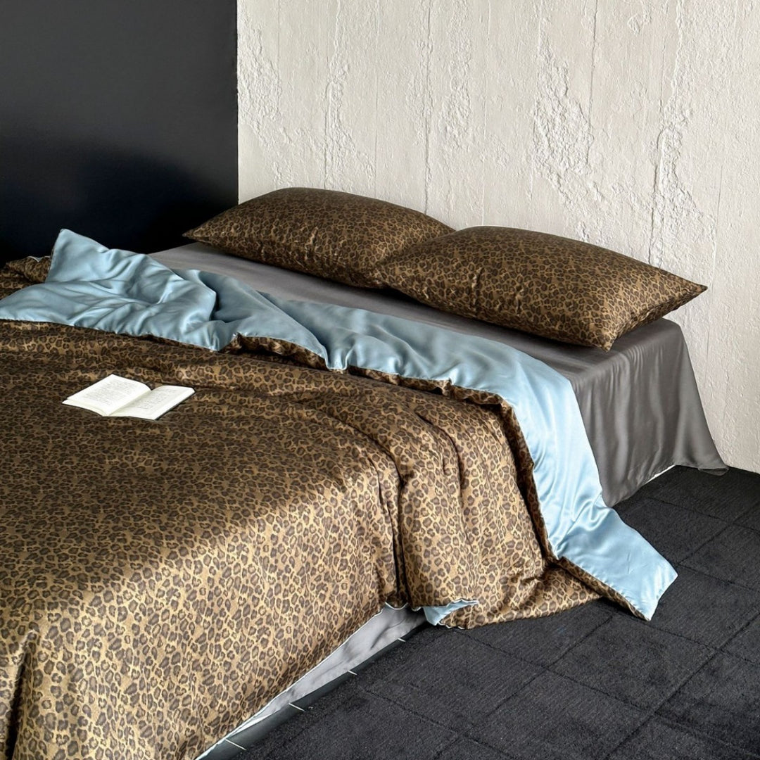 U reversible Leopard-Print Satin-Gefütterte Bettwäsche Set