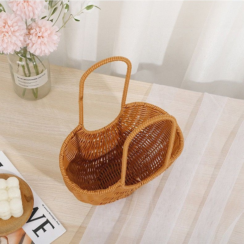 Damen Elegant geflochtener Rattankorb mit doppeltem Griff Karnz