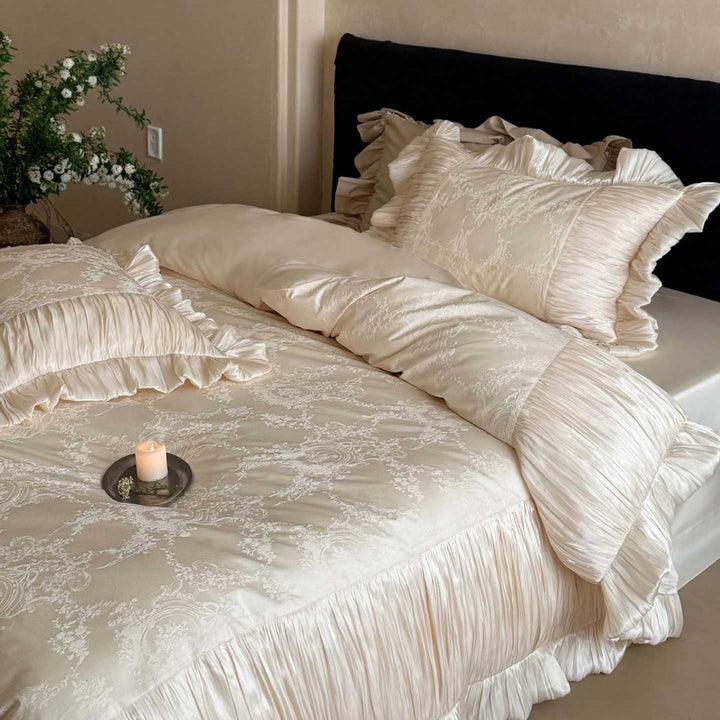 Luxuriöser Rüschensatin-Jacquard-Bettbezugset