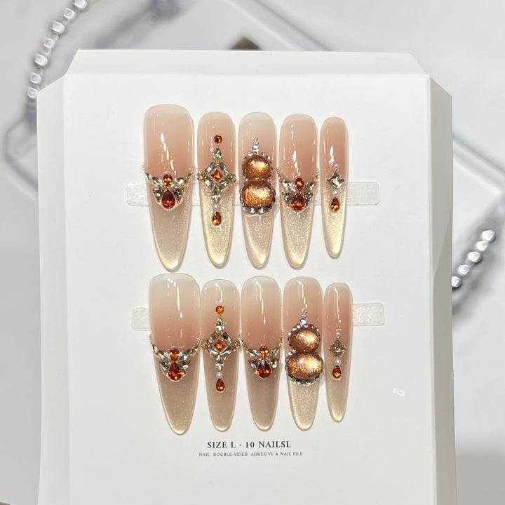 Premium Press-On Nail Art Set mit elegantem Herz- und Blattdesign Karnz