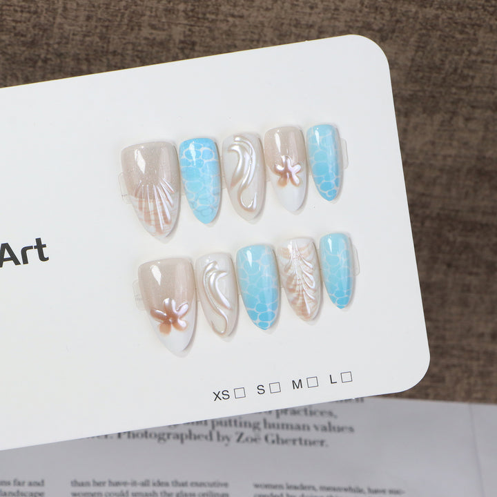 Ozean-inspiriertes Press-On Nagelkunst-Set Karnz